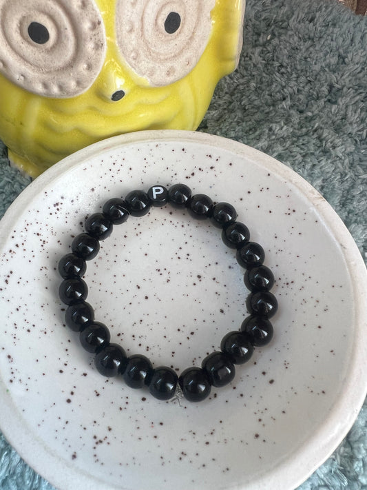 Personalised Black Beads Bracelet