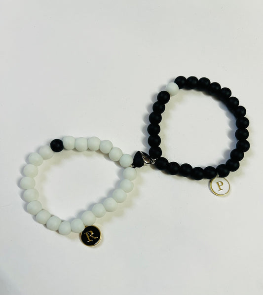 HOK Magnetic Couple Bracelet Pair with Initial - Enter Initials in Textbox below Size Selection for Personalisation - Set of 2