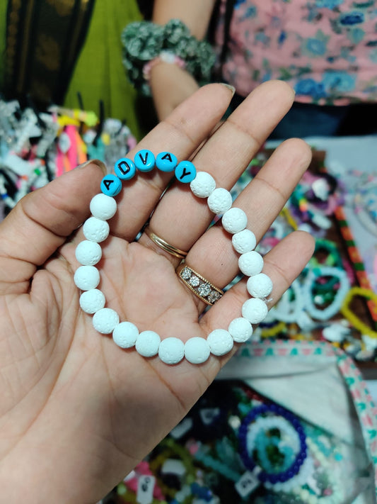 HOK Personalised Name Bracelet in White Lava Beads