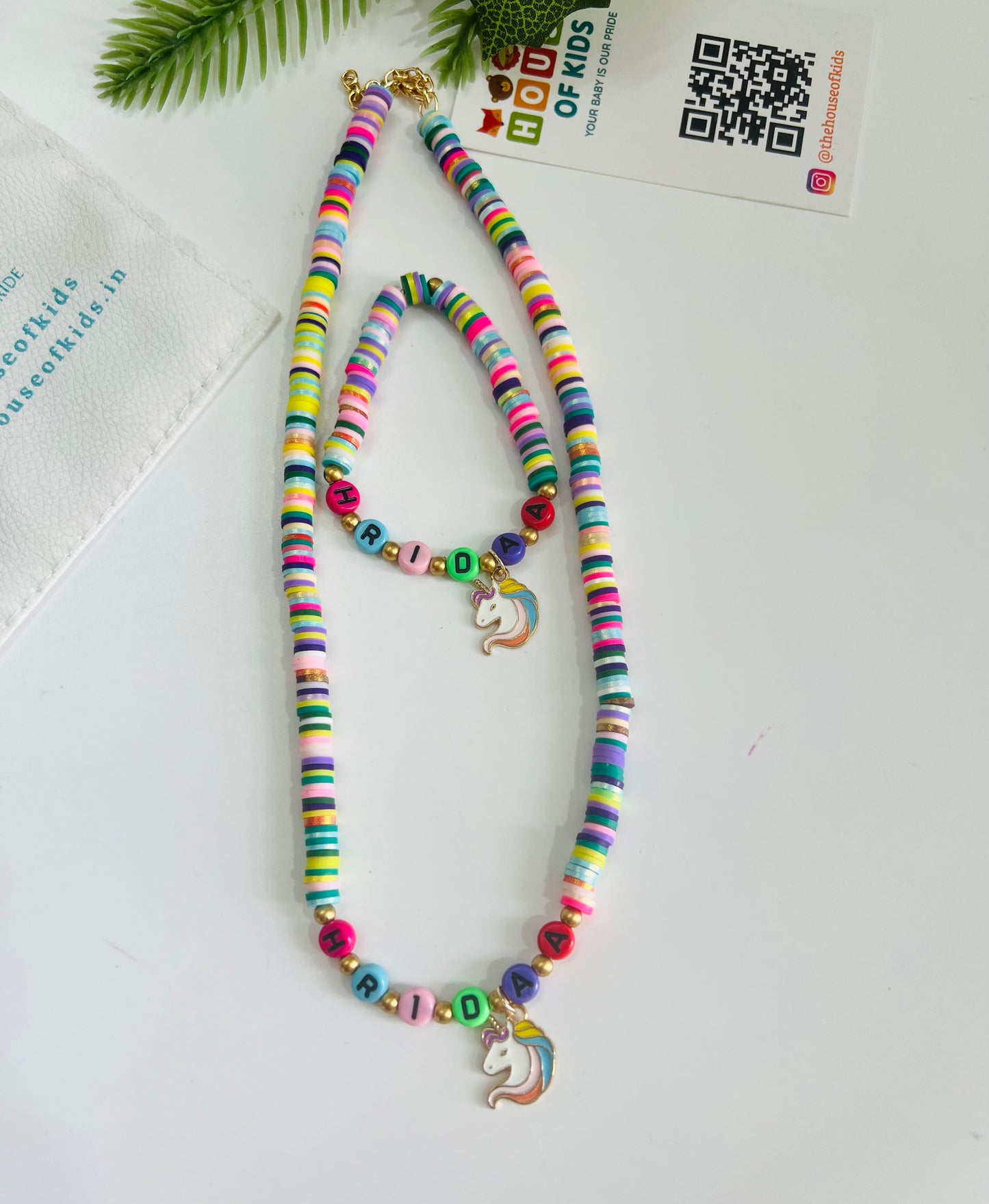 HOK Personalised Name Necklace and Bracelet Combo with Unicorn Charm