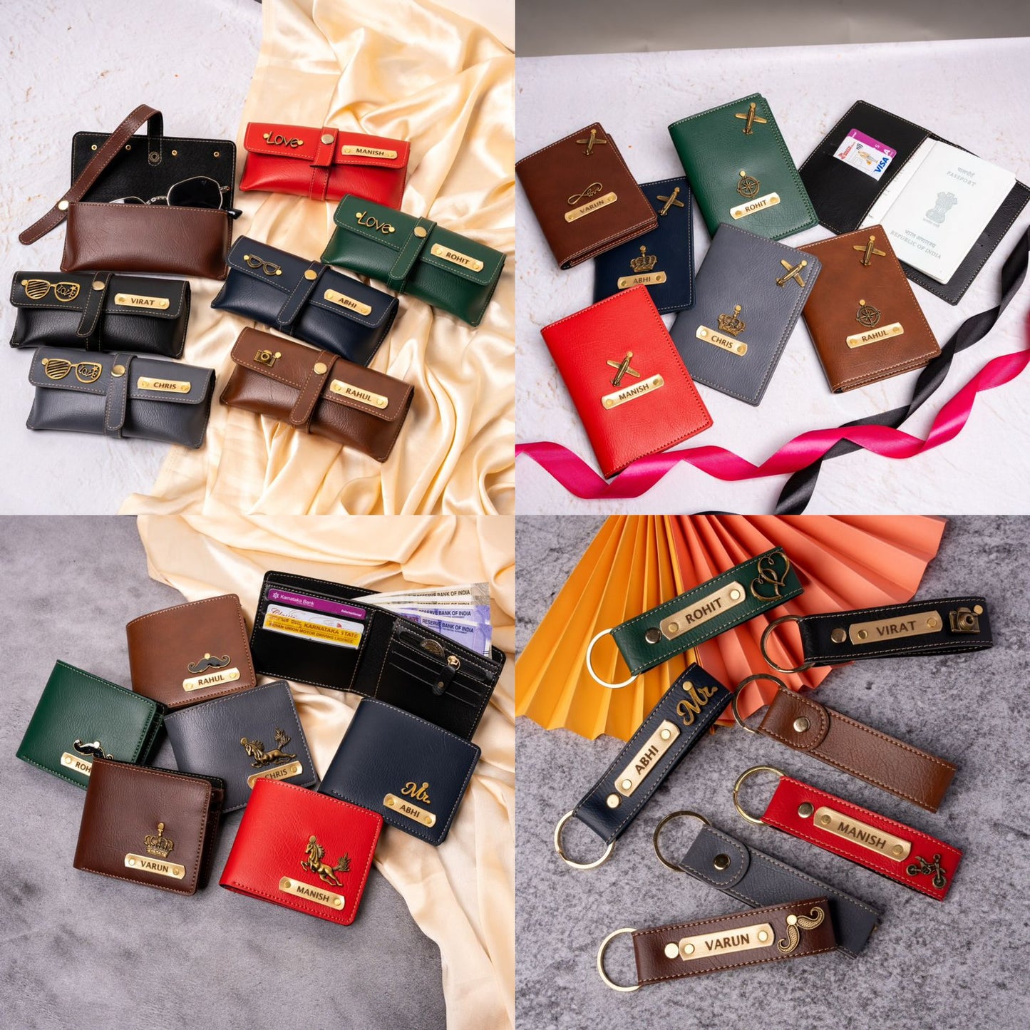 Personalised Combo - Men Wallet, Passport Cover, Eye Wear Case, Keychain - Fatherās Day Gift