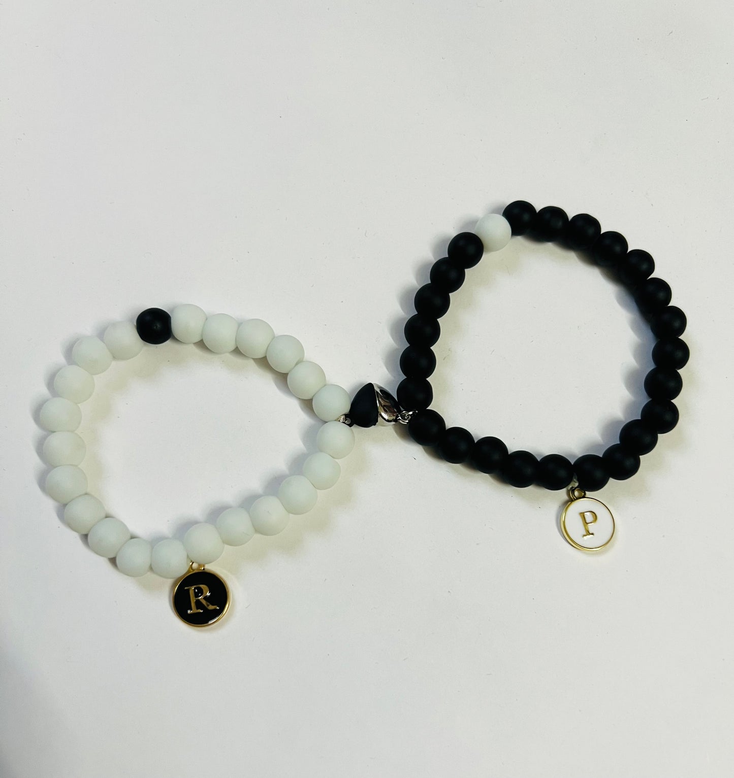 HOK Magnetic Couple Bracelet Pair with Initial - Enter Initials in Textbox below Size Selection for Personalisation - Set of 2