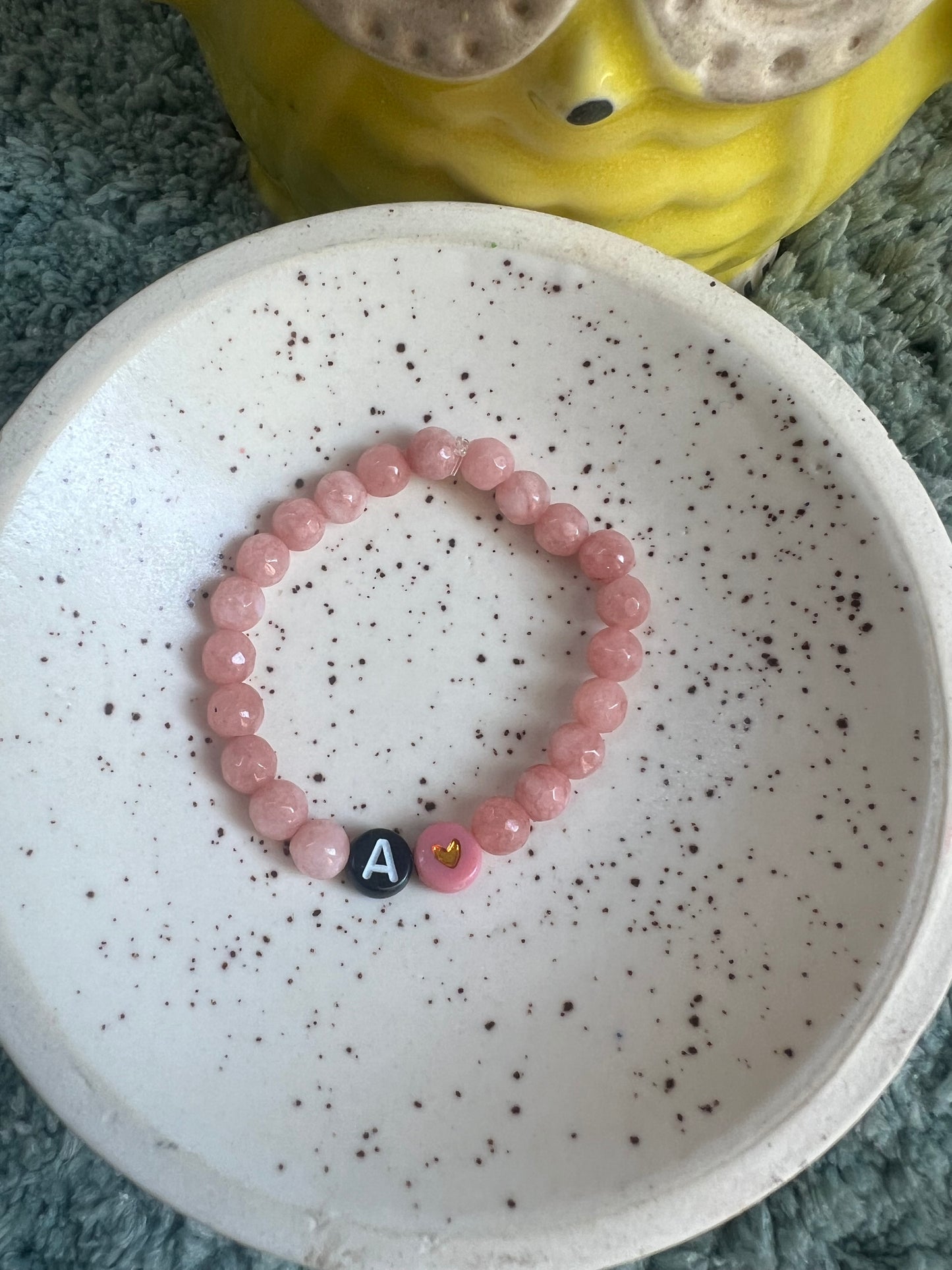 Beads Bracelet with Initial and Heart - Enter Initial in Textbox below Size Selection for Personalisation!