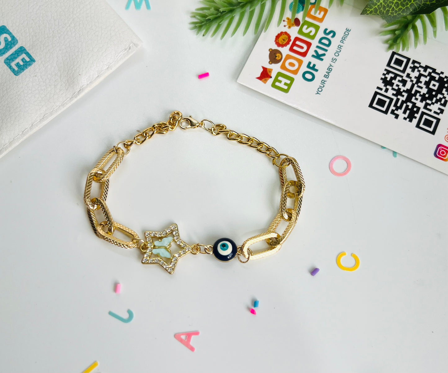 HOK Beautiful Chain Bracelet with Diamond Butterfly and Evil Eye
