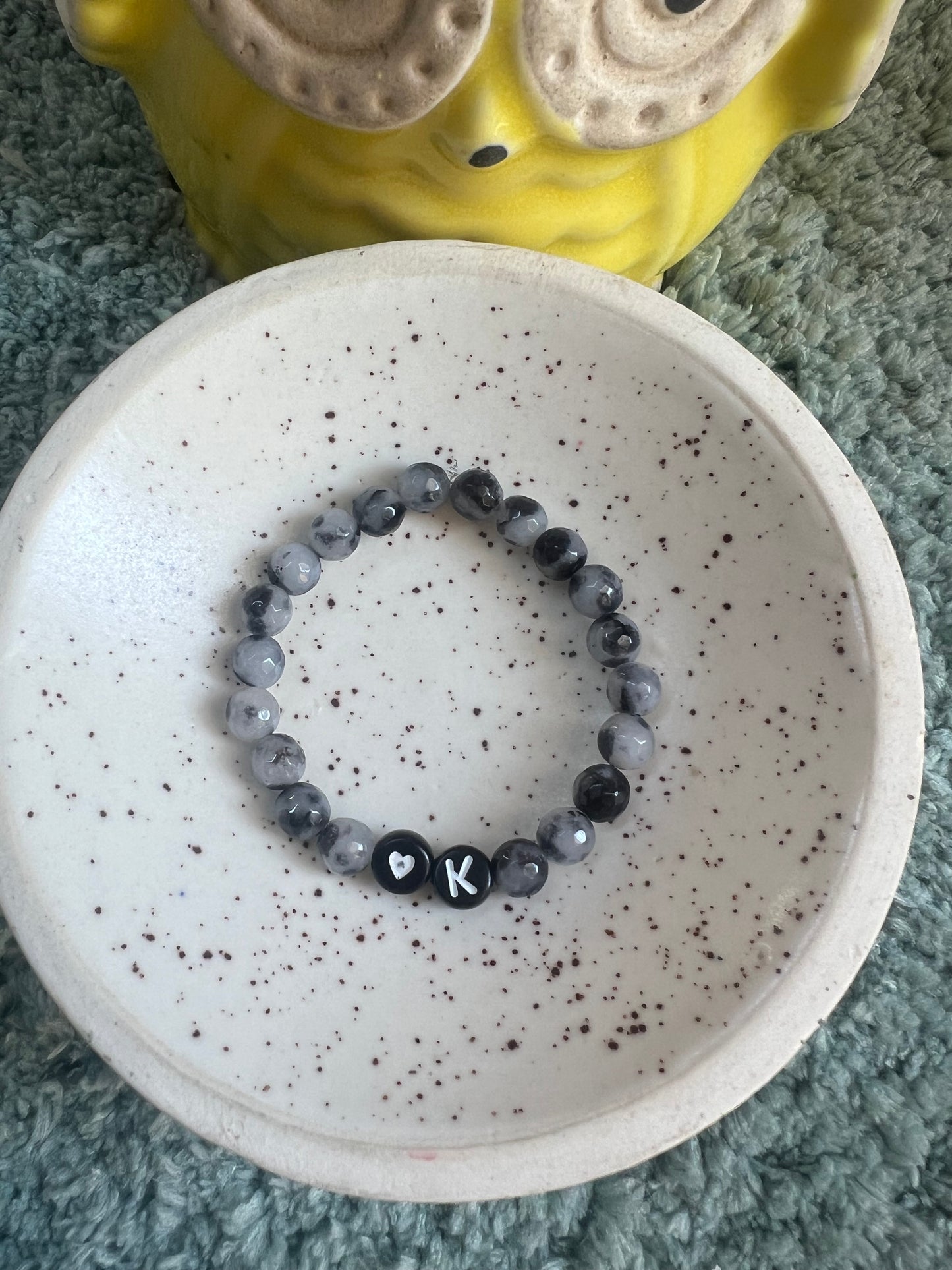 Beads Bracelet with Initial and Heart - Enter Initial in Textbox below Size Selection for Personalisation!