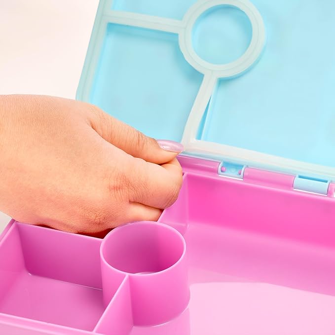 HOK Bento 4 Compartment BPA Free Food Grade Plastic Lunch Box for Kids | Unicorn Print | Leak Proof Tiffin Box | 900 ml | Pink