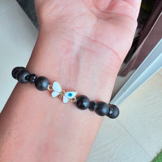 HOK Evil Eye Butterfly Bracelet - White and Black