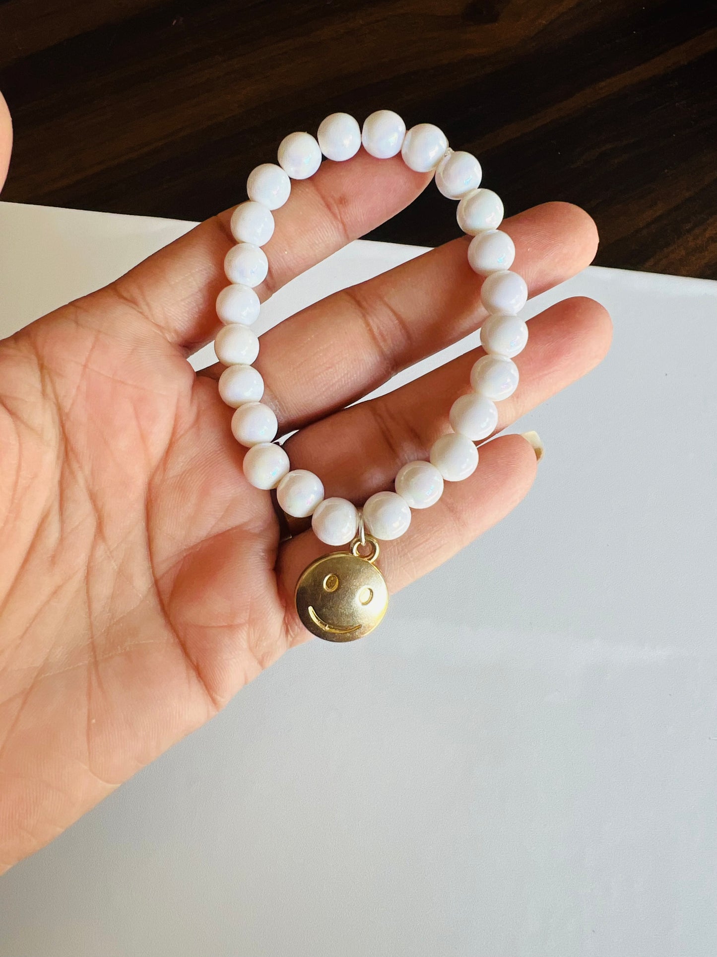 HOK Evil Eye Charm (smiley at back) Rainbow Shine Pearl Bracelet