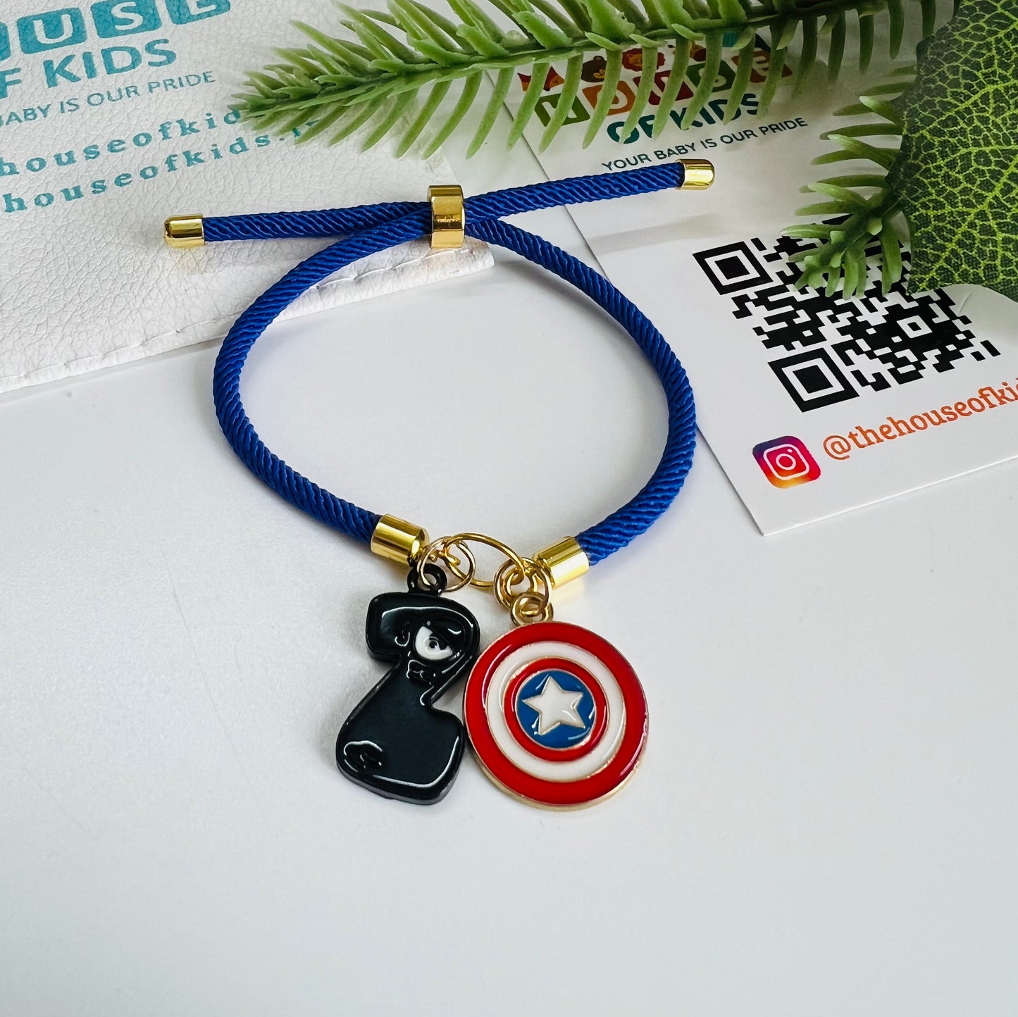 HOK Adjustable Thread Rakhi Bracelet - Doddle Alphabet - Select Charm - Random Thread Color - FREE SHIPPING