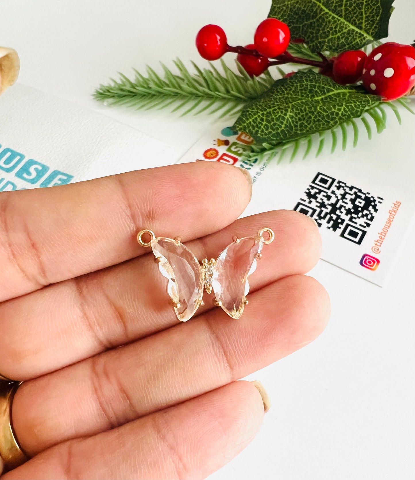 Beautiful Black and Pink Cracker Beads Bracelet with Butterfly Charm