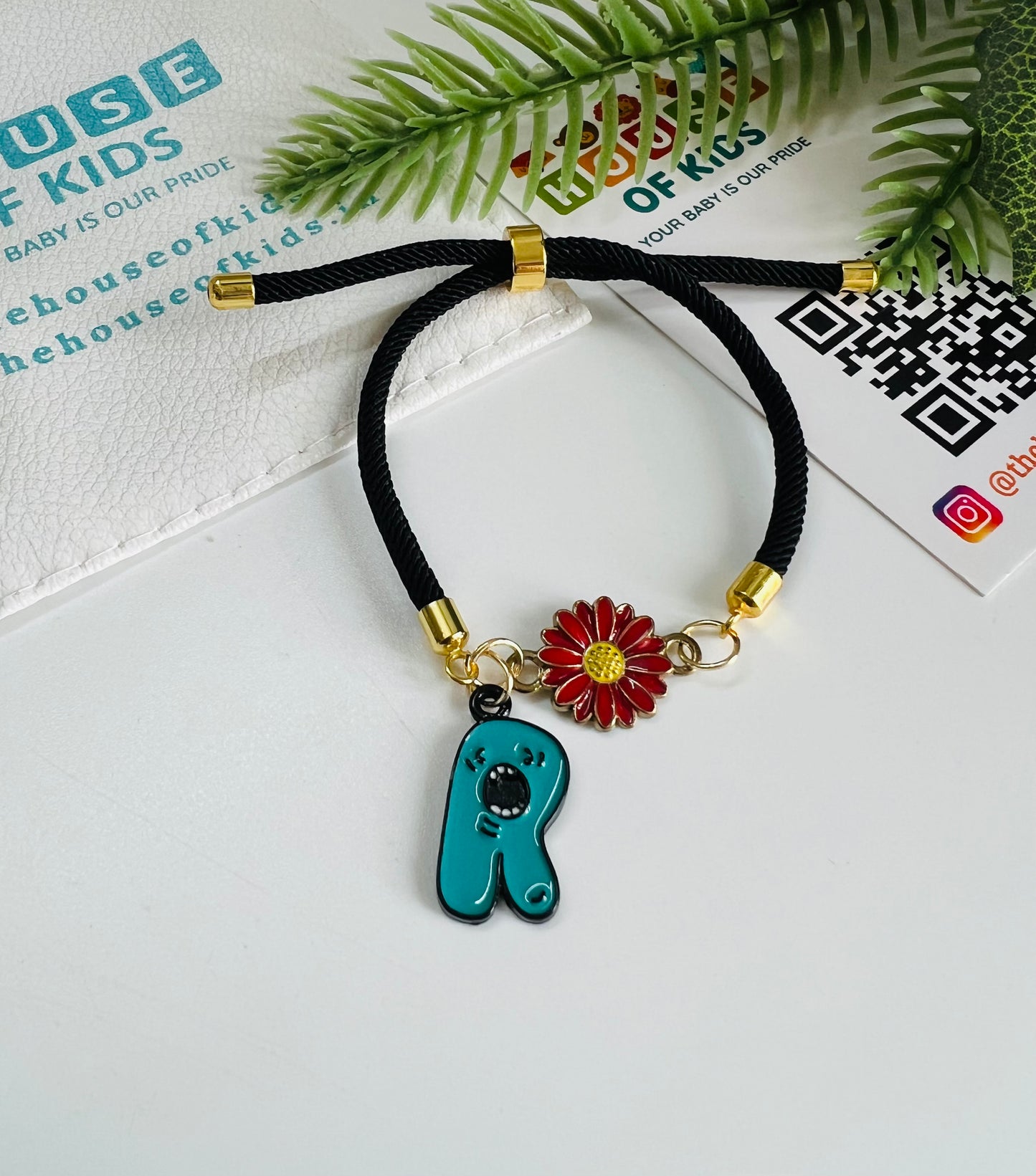 HOK Adjustable Thread Rakhi Bracelet - Doddle Alphabet - Select Charm - Random Thread Color - FREE SHIPPING