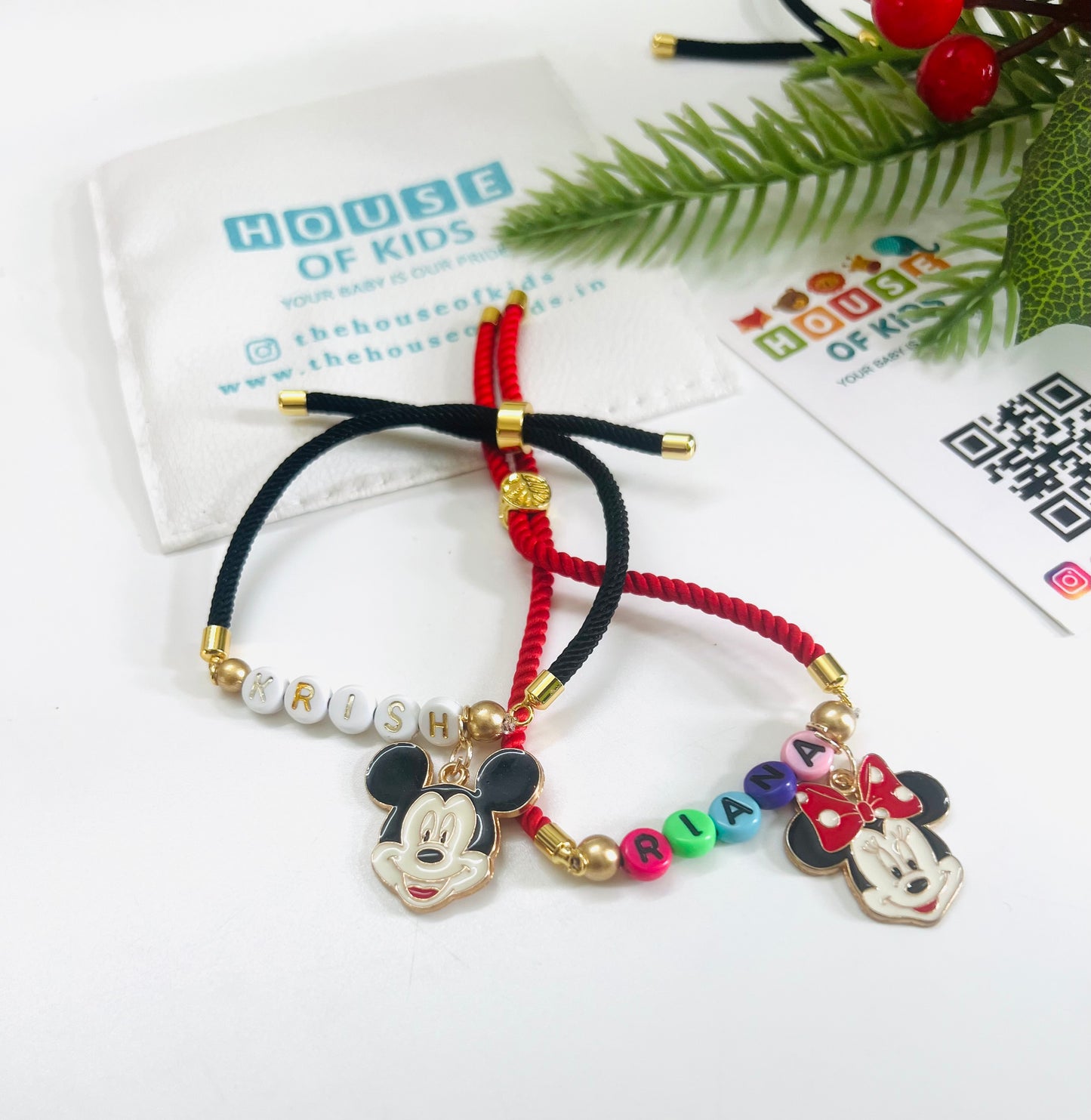 Personalised Name Rakhi Bracelet Adjustable Thread - With Charm - Random Thread Color - FREE SHIPPING