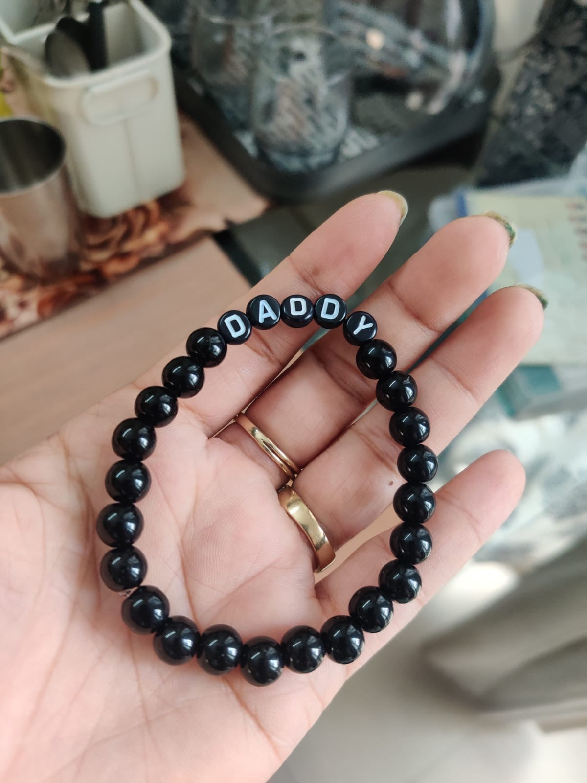 Personalised Black Beads Bracelet