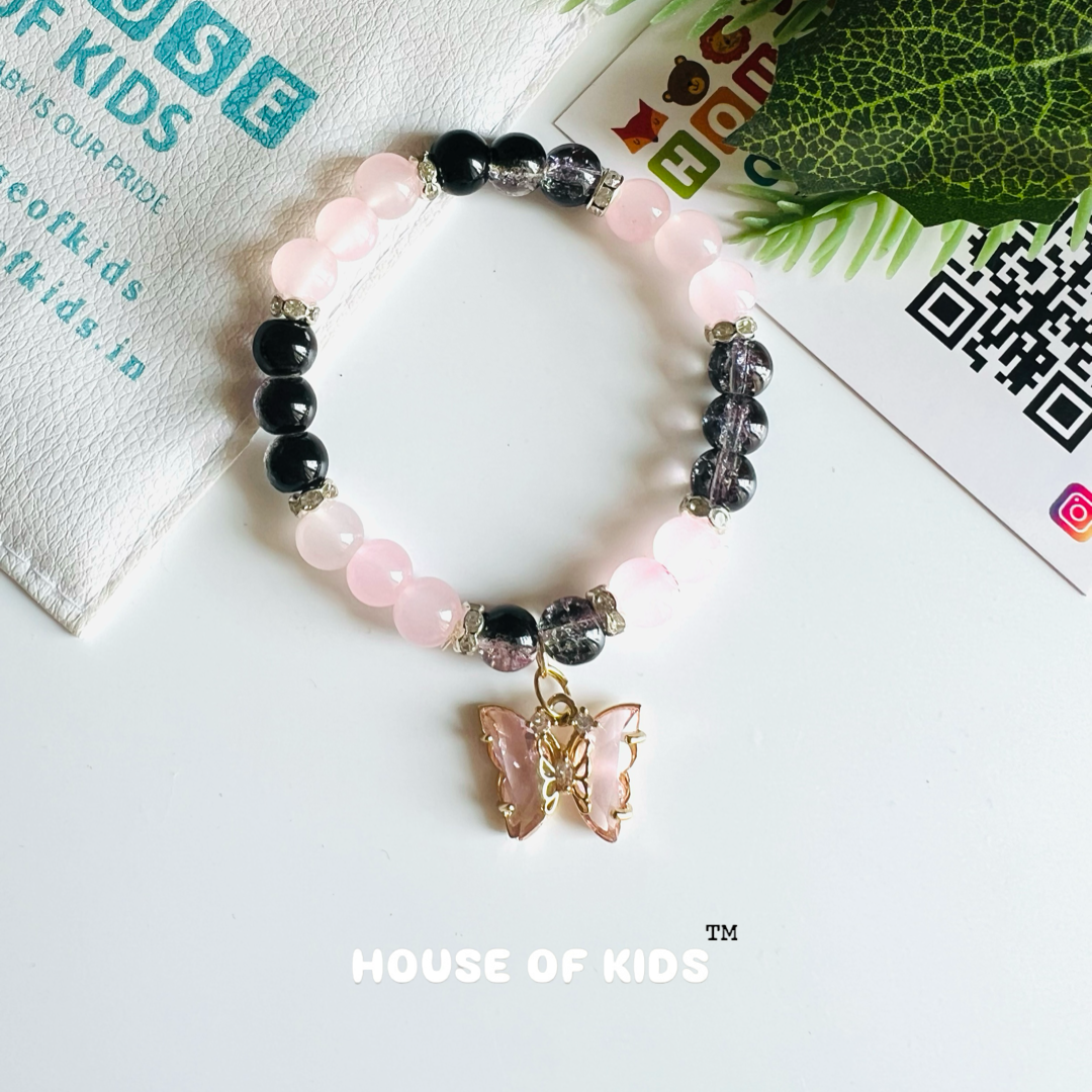 Beautiful Black and Pink Cracker Beads Bracelet with Butterfly Charm
