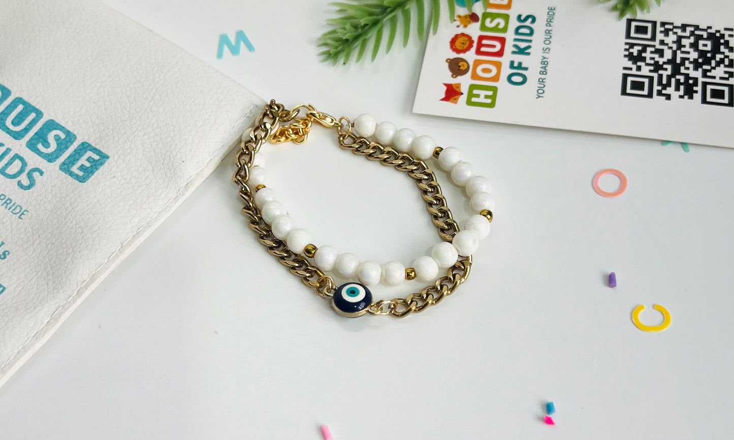 HOK Pearl and Evil Eye Chain Bracelet