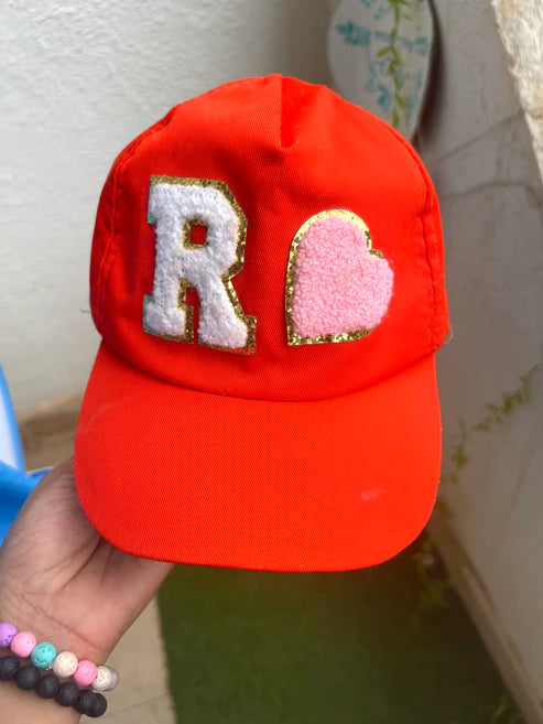 HOK Personalised Cap with Initial Gold Chenille Patches Letter Alphabet - Return Gifts