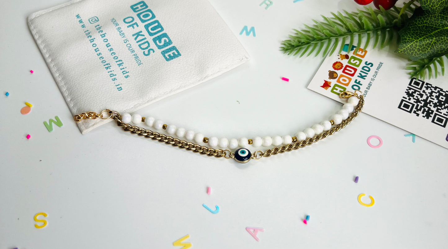 HOK Pearl and Evil Eye Chain Bracelet