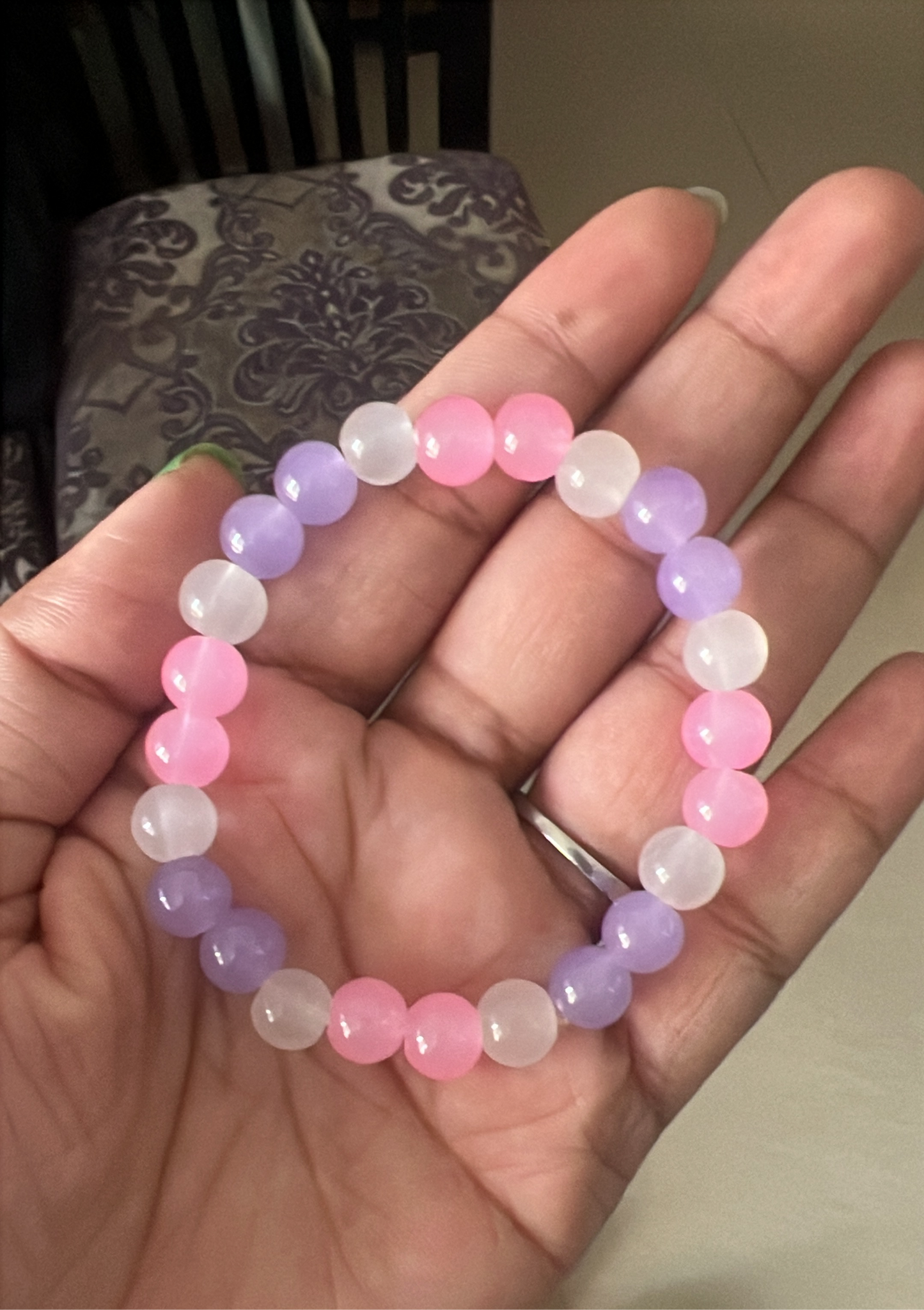 Pink Purple White Beads Bracelet