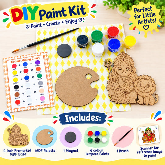 DIY MDF Painting Kit for Kids | Navratri Kanjak & Kanya Pujan Gifts | Art & Craft Return Gift for Girls & Boys | Durga and Lion DIY Kit