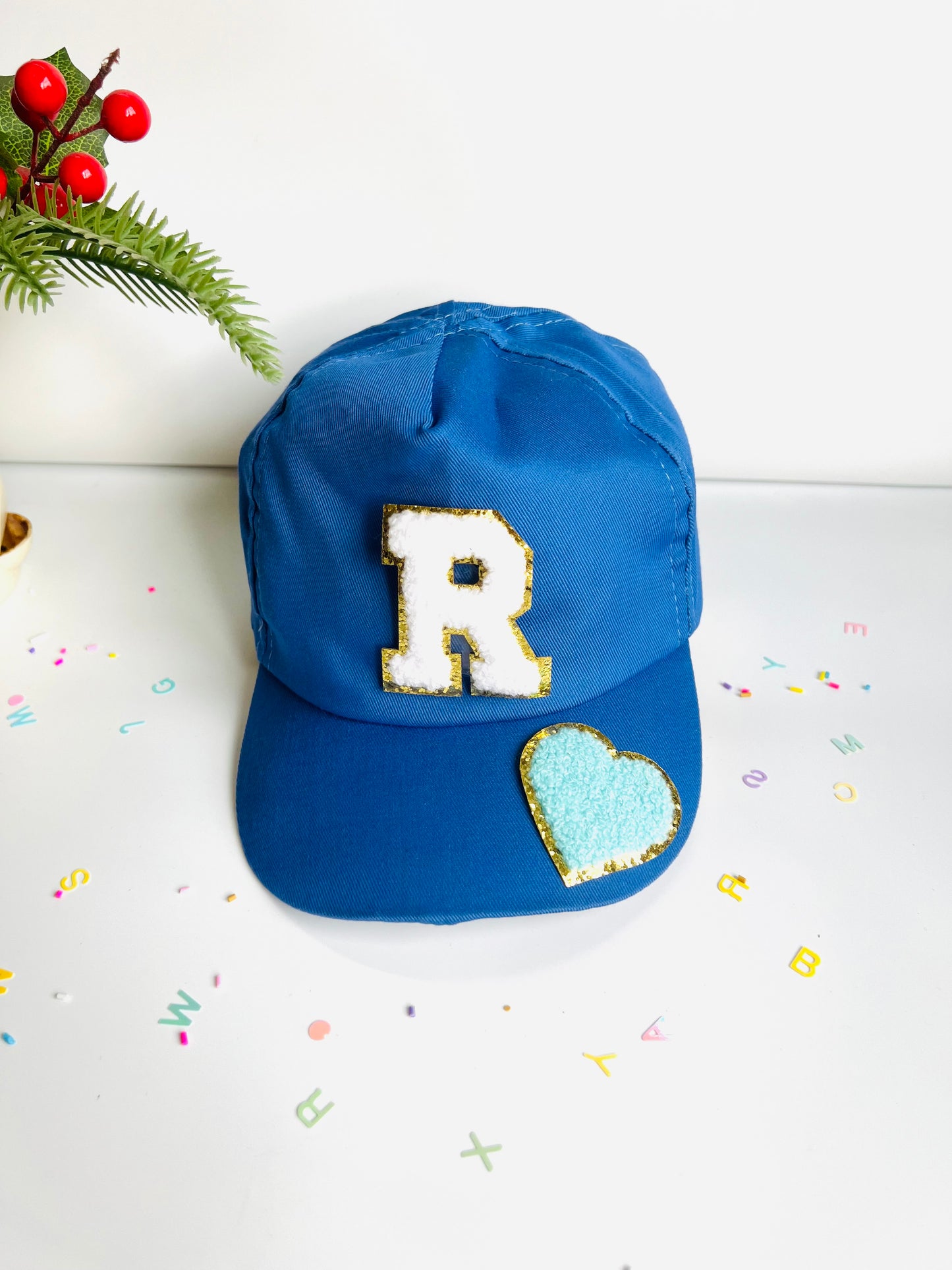HOK Personalised Cap with Initial Gold Chenille Patches Letter Alphabet