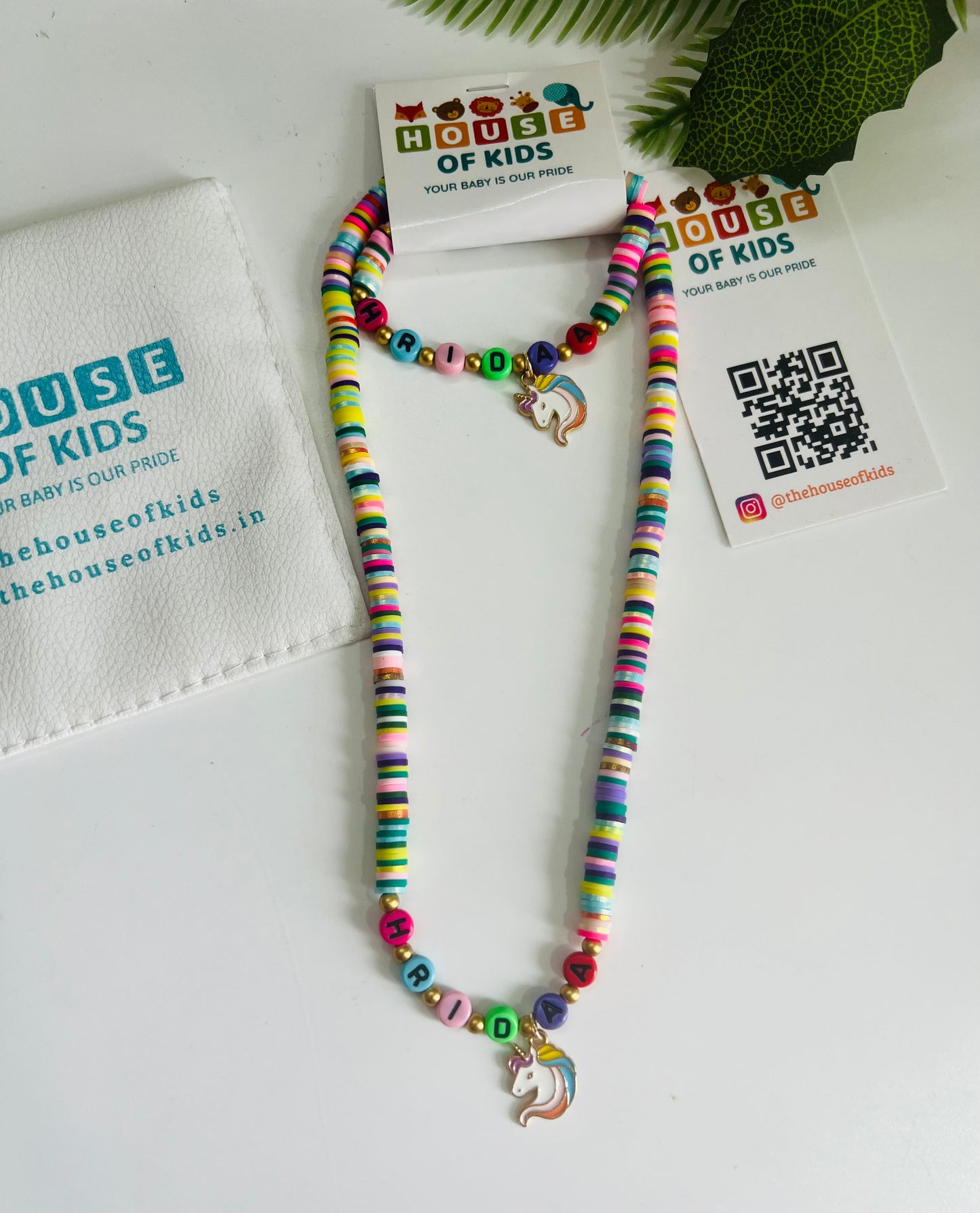 HOK Personalised Name Necklace and Bracelet Combo with Unicorn Charm