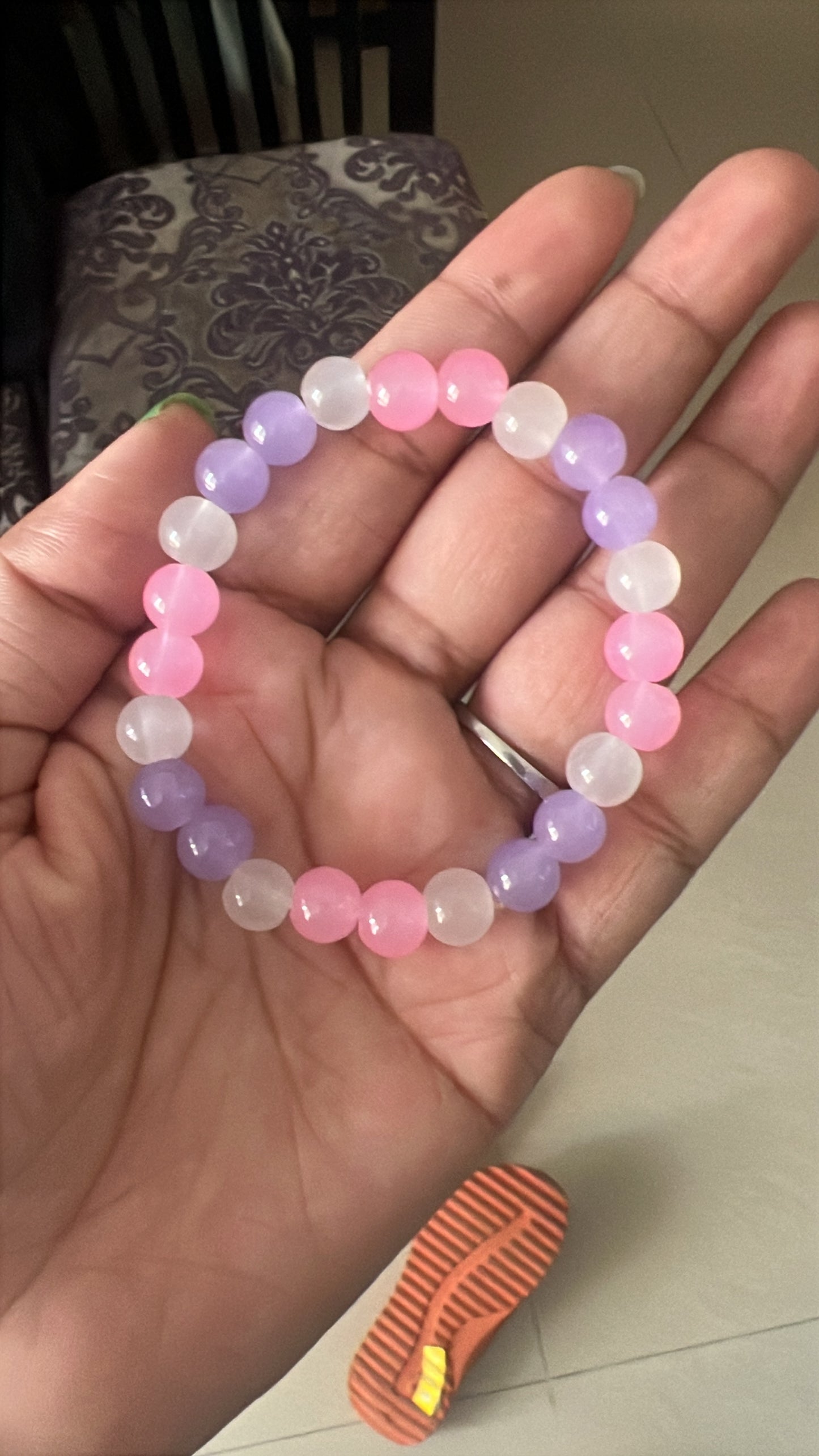 Pink Purple White Beads Bracelet