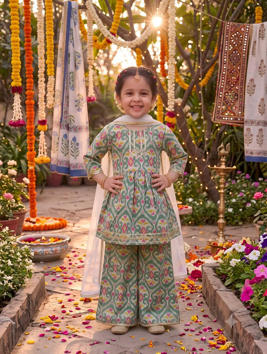 Girls Floral Printed Kurti Palazzo Set with Dupatta