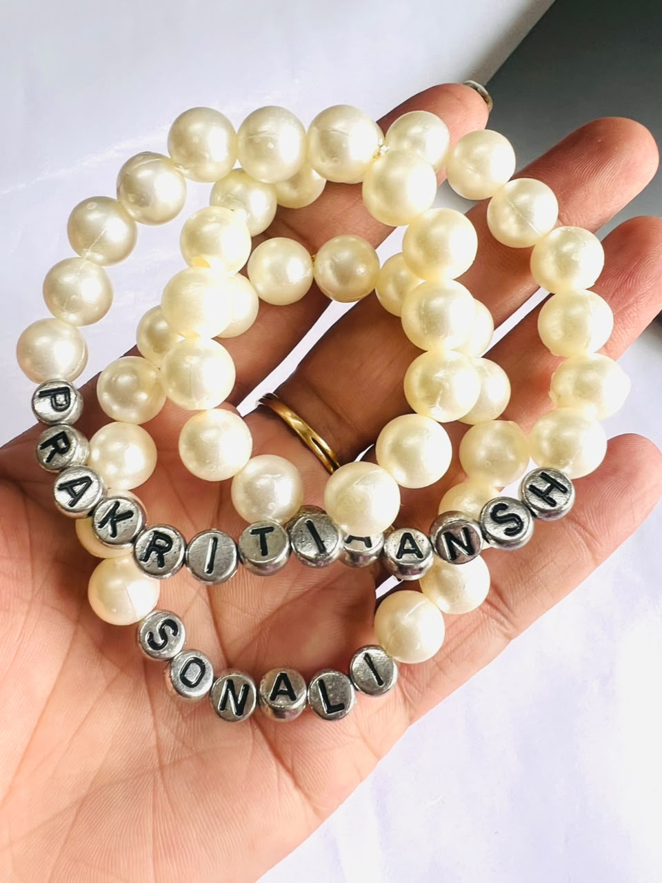 Personalised pearl bracelet set of 3