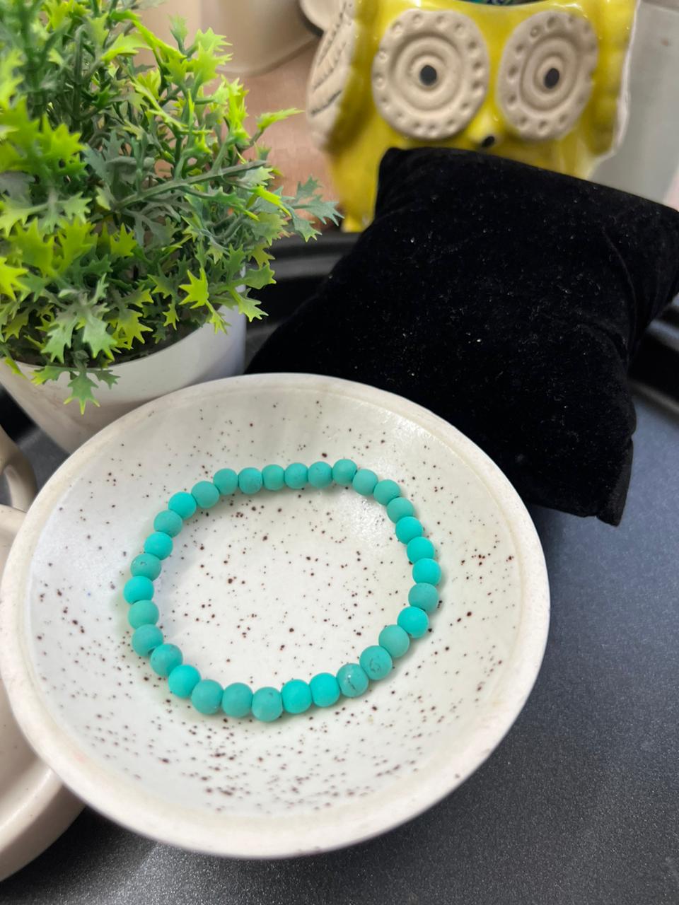 Matt Sea Green Plastic Beads Bracelet - Stretchable (Perfect for Dailywear)