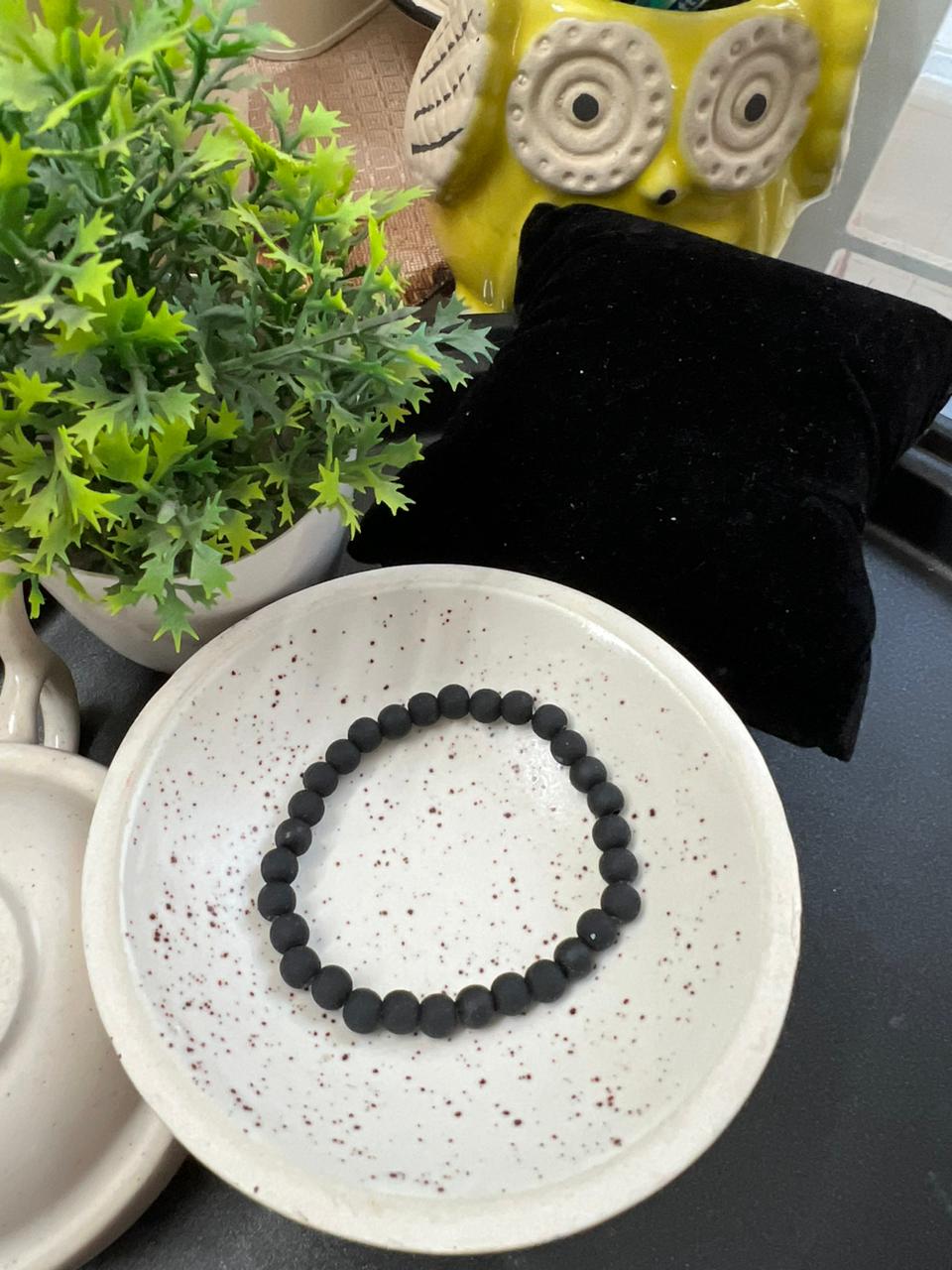 Matte Black Plastic Beads Bracelet - Stretchable (Perfect for Dailywear)