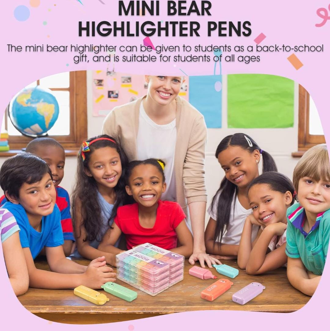 HOK 6pc Set Cute Mini Bear Highlighter|Kawaii Pastel Colors Highlighter Set