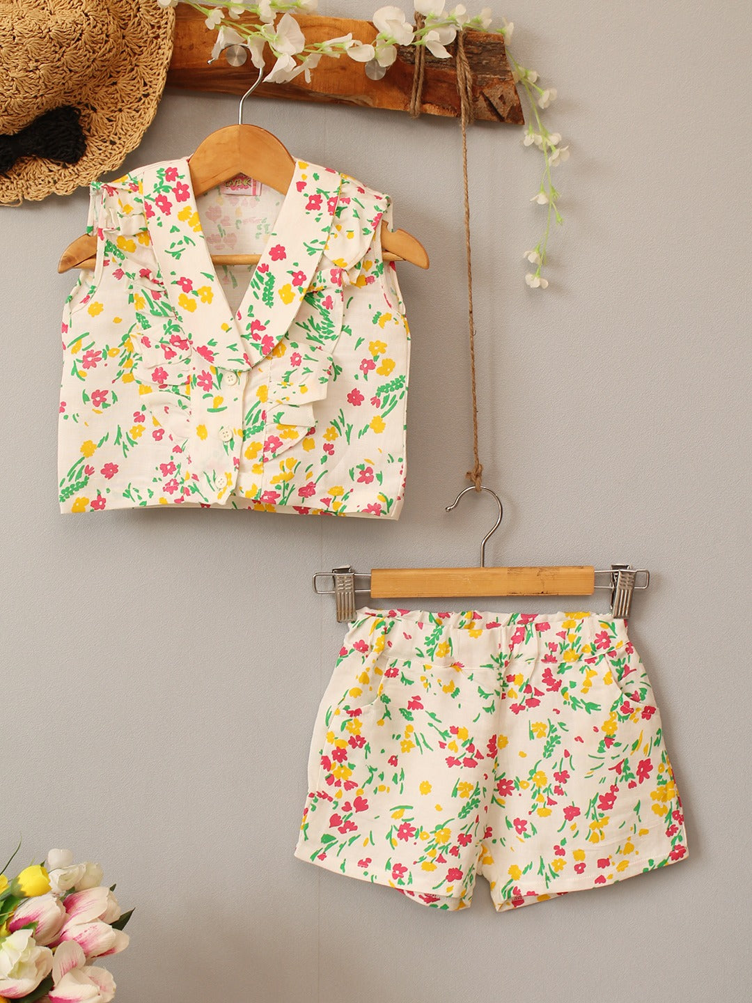 HOK Girls Beautiful Colar top & shorts Coord Set