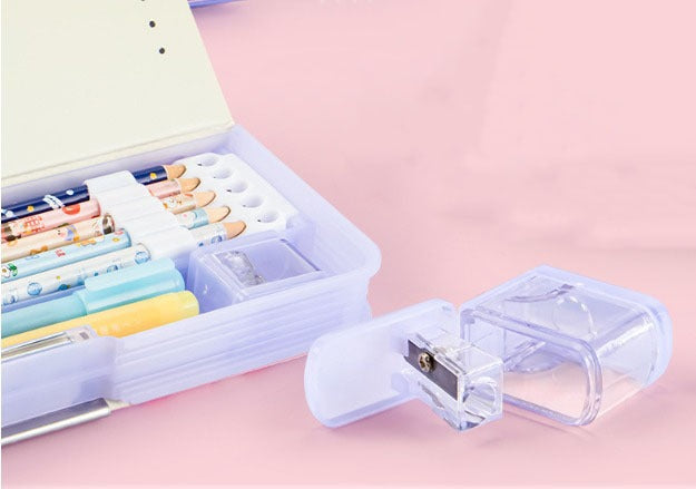 HOK Magnetic Pencil Box for Kids – Alice & Mimi Stationery Organizer with Compartments & Built-in Sharpener