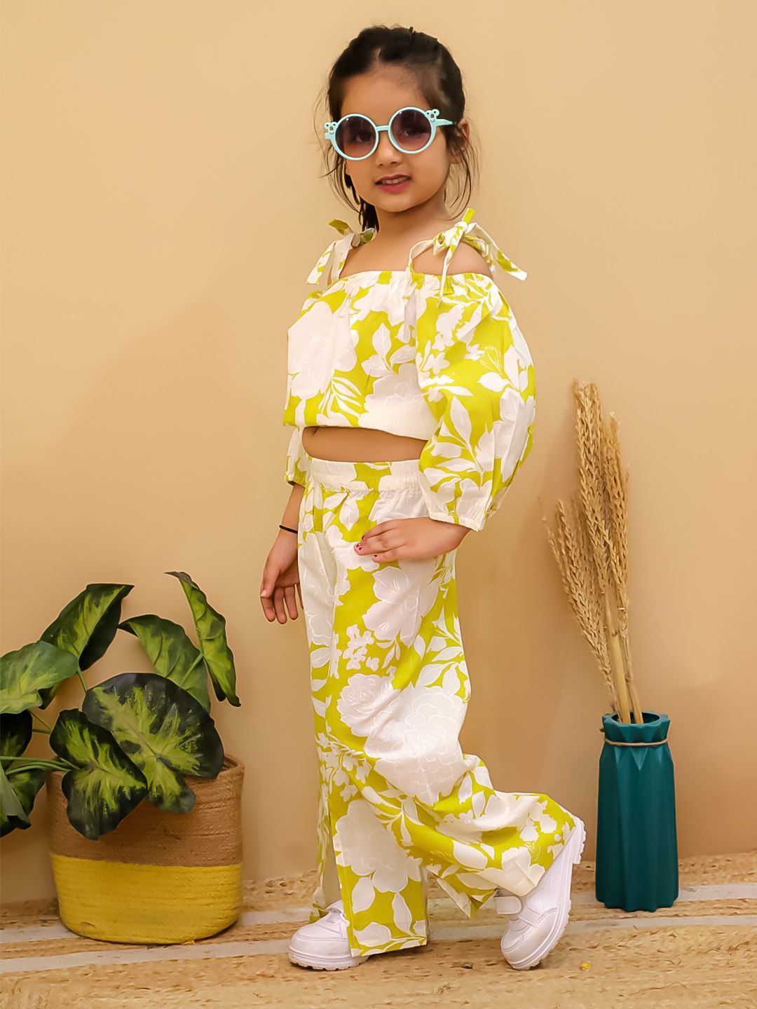 HOK Girl's Off-shoulder Plazo Coord Set