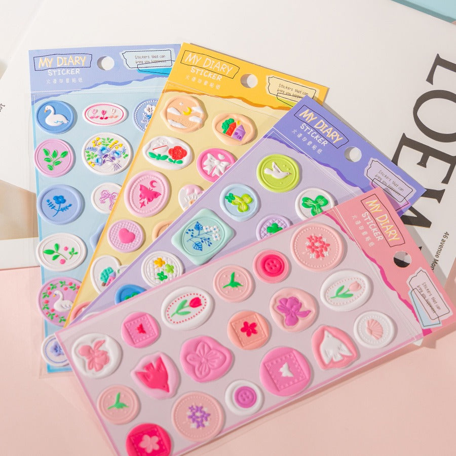 HOK Cute 3D Stamp Style Seal Stickers