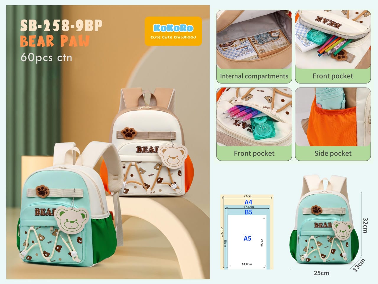 HOK Cute Bear Themed Backpack