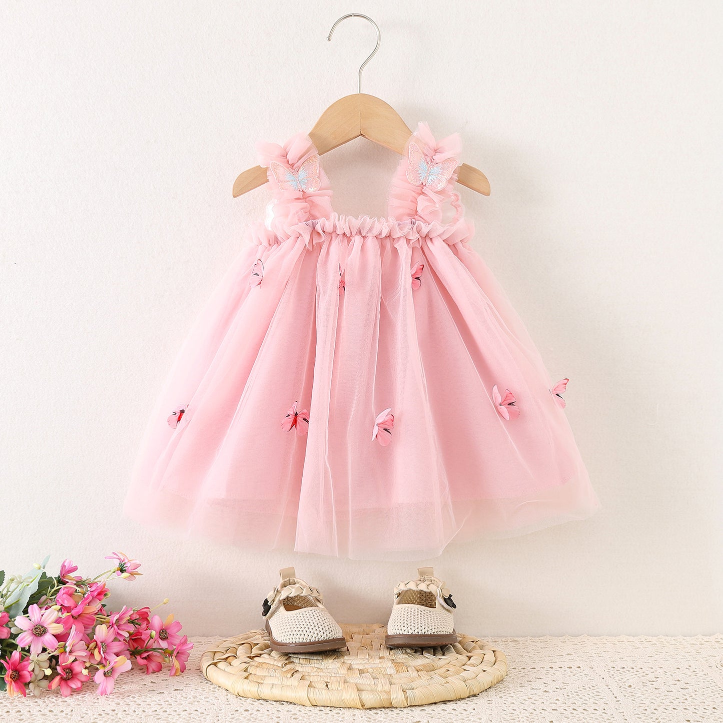 HOK Pink Butterfly Party Dress for Girls