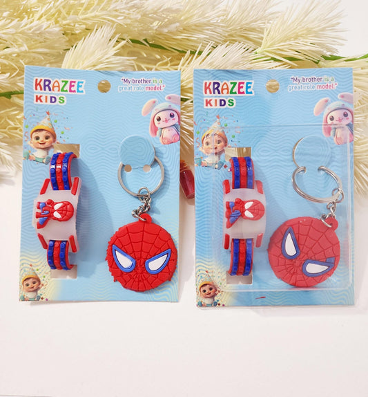 HOK Rakhi LED Band and Keychain Combo - Spiderman, Tom, Captain America and Superhero