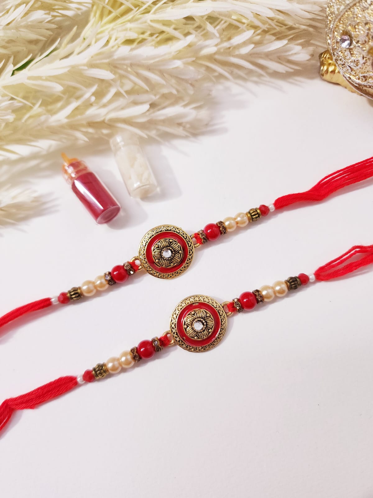 HOK Red Golden Designer Rakhi