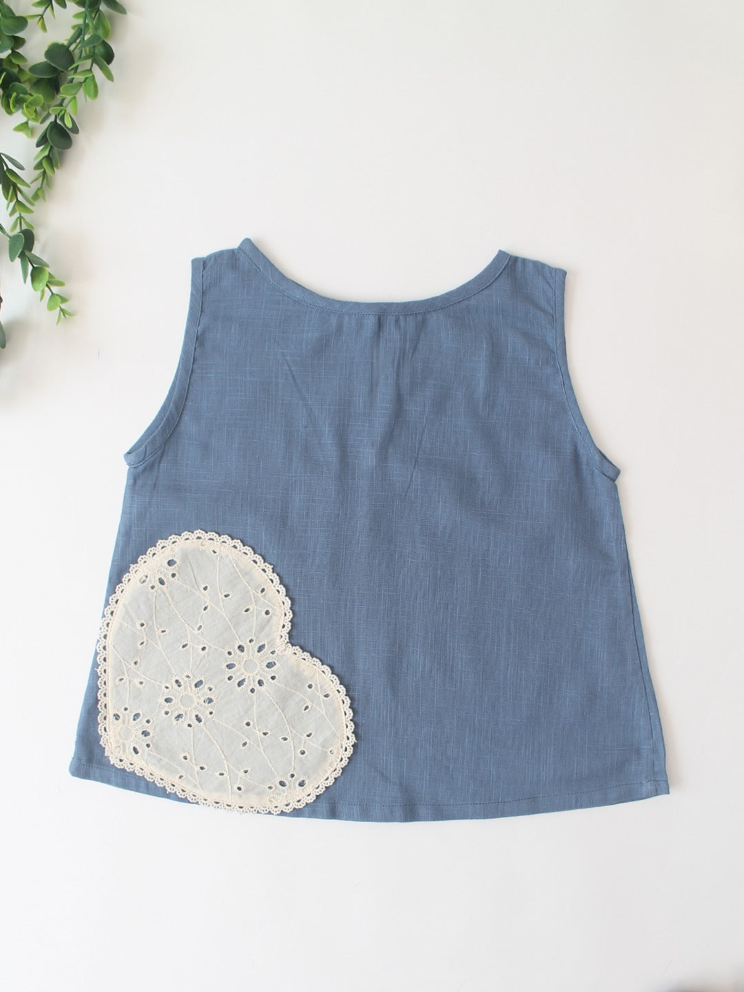 Girls Cotton Cord Set- Sleeveless Top & Pants with Lace Heart & Bow Detail