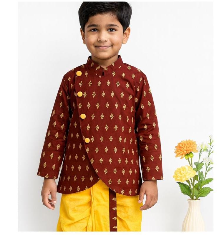 HOK Boys Traditional Sherwani Style Dhoti Kurta Set