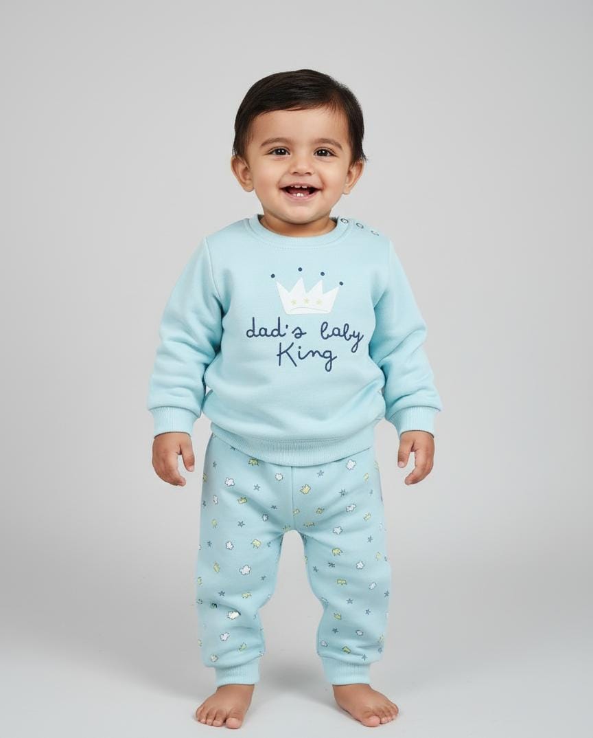 HOK Dad's Baby King Sky Blue Sweatshirt & Pant Set for Boys