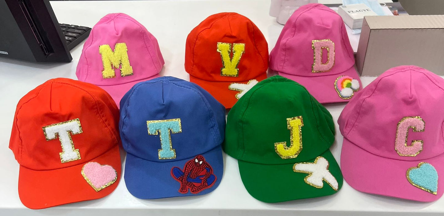 HOK Personalised Cap with Initial Gold Chenille Patches Letter Alphabet - Return Gifts