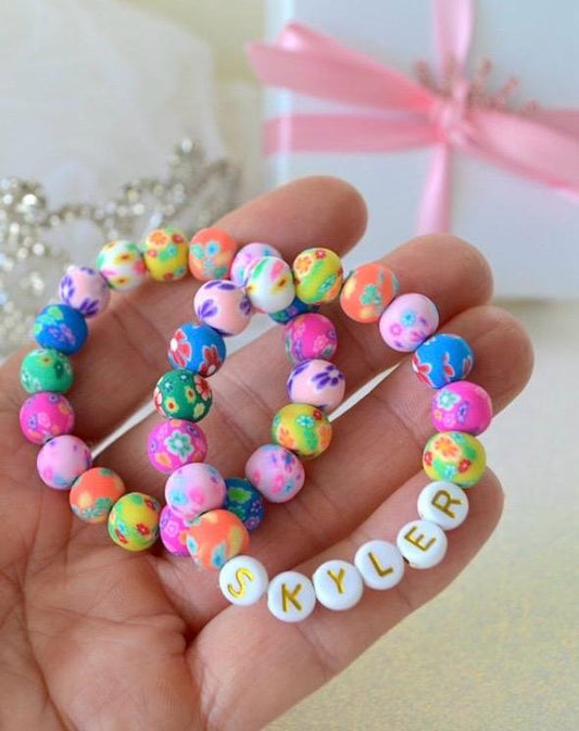 Premium Personalised Floral Clay Bead Bracelet