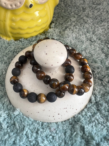 Lava and Tiger Eye Beads Bracelet