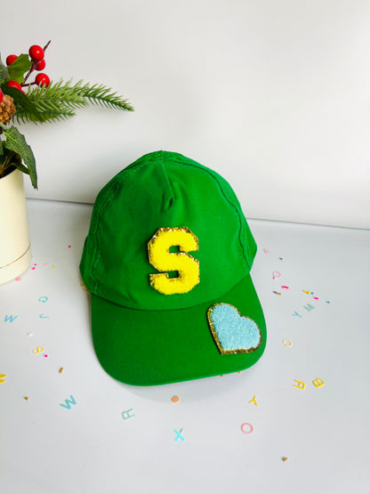 HOK Personalised Cap with Initial Gold Chenille Patches Letter Alphabet