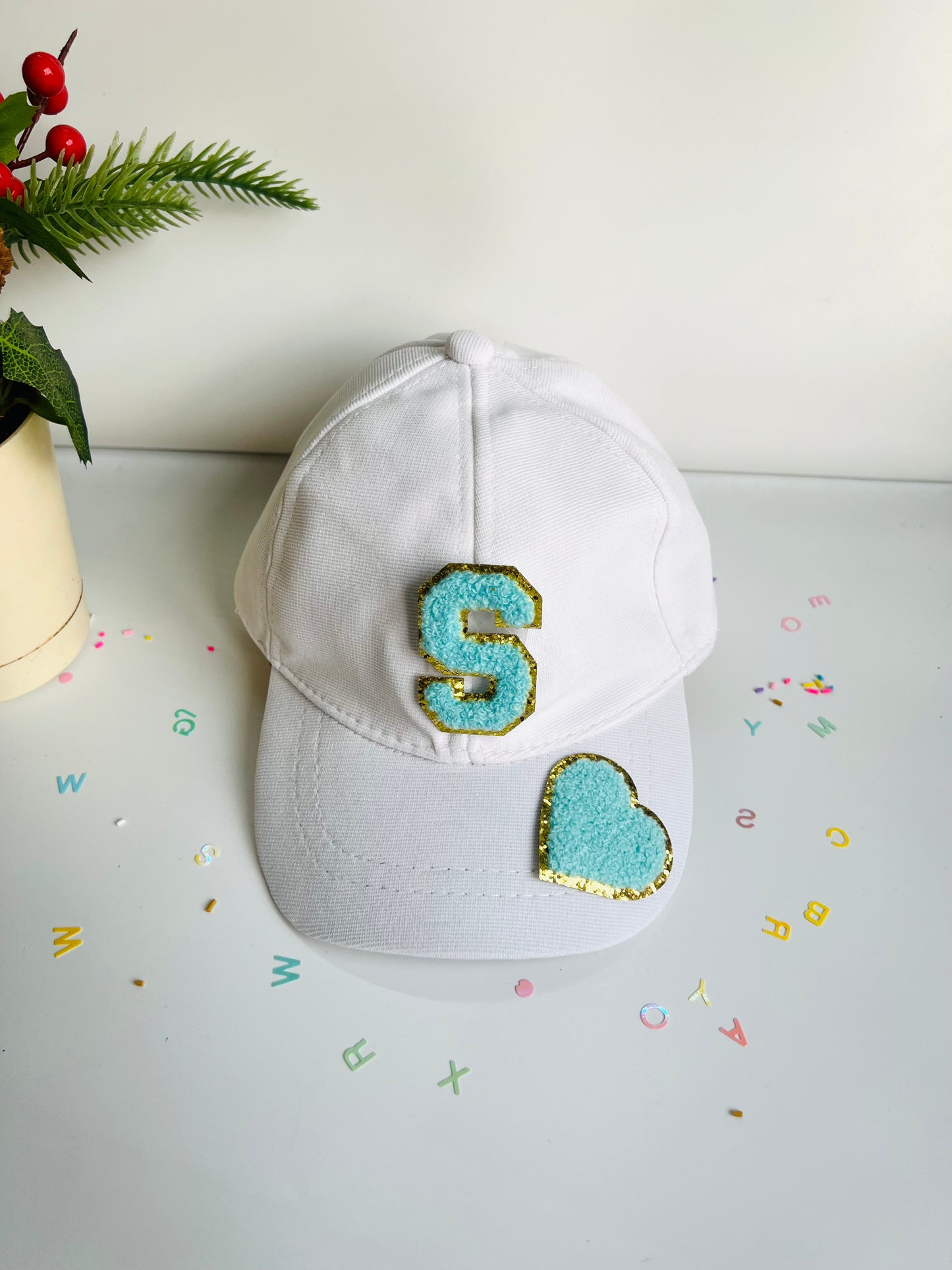 HOK Personalised Cap with Initial Gold Chenille Patches Letter Alphabet