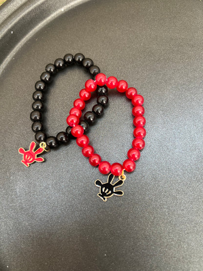 Black and Red Matching Pair Bracelet with “Glove” charm - Set of 2