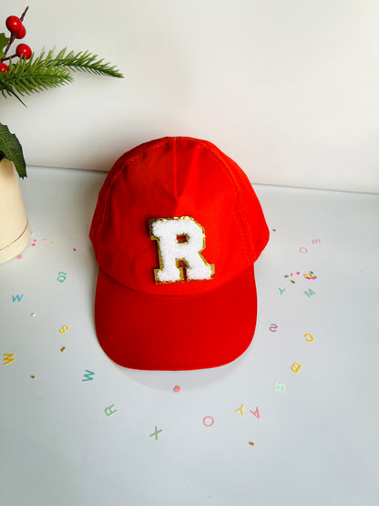 HOK Personalised Cap with Initial Gold Chenille Patches Letter Alphabet