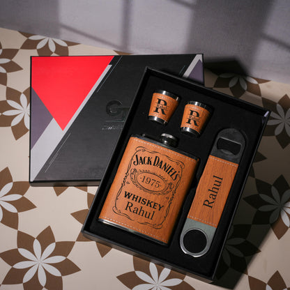 Personalised Hip Flask Set - 2 Shot Glasses and Bottle Opener- Father’s Day Special